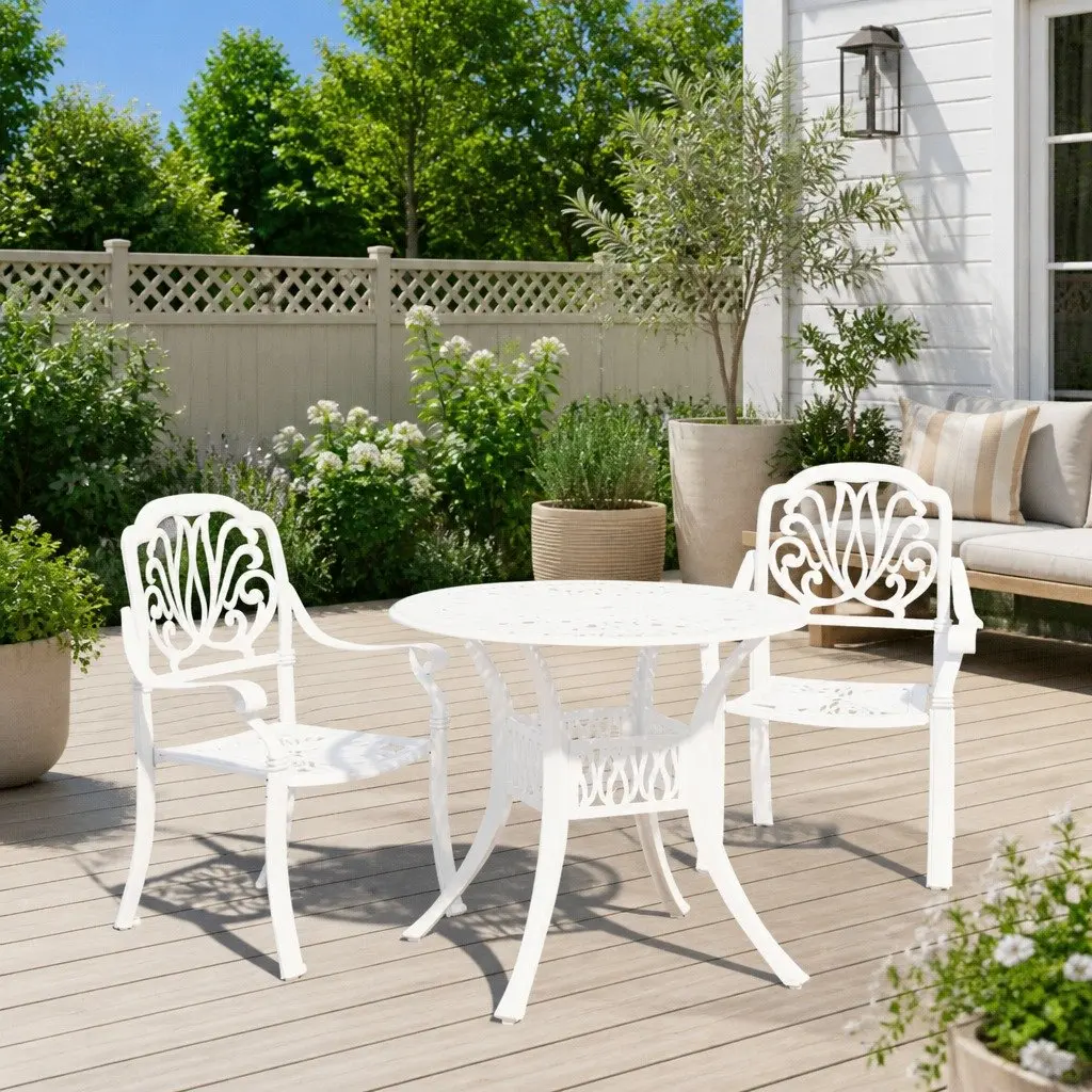 3-Piece White Cast Aluminium Bistro Set