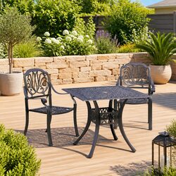 3 Piece Bistro Set: Black Cast Aluminium Table and Chairs