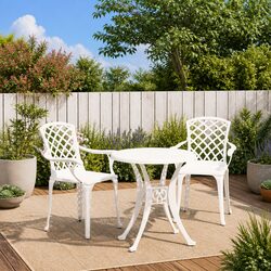 3 Piece Bistro Set: Cast Aluminium White Furniture Set