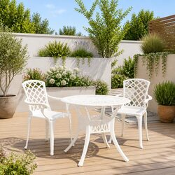 3 Piece Bistro Set Outdoor Furniture Cast Aluminium White Coffee Table Chairs