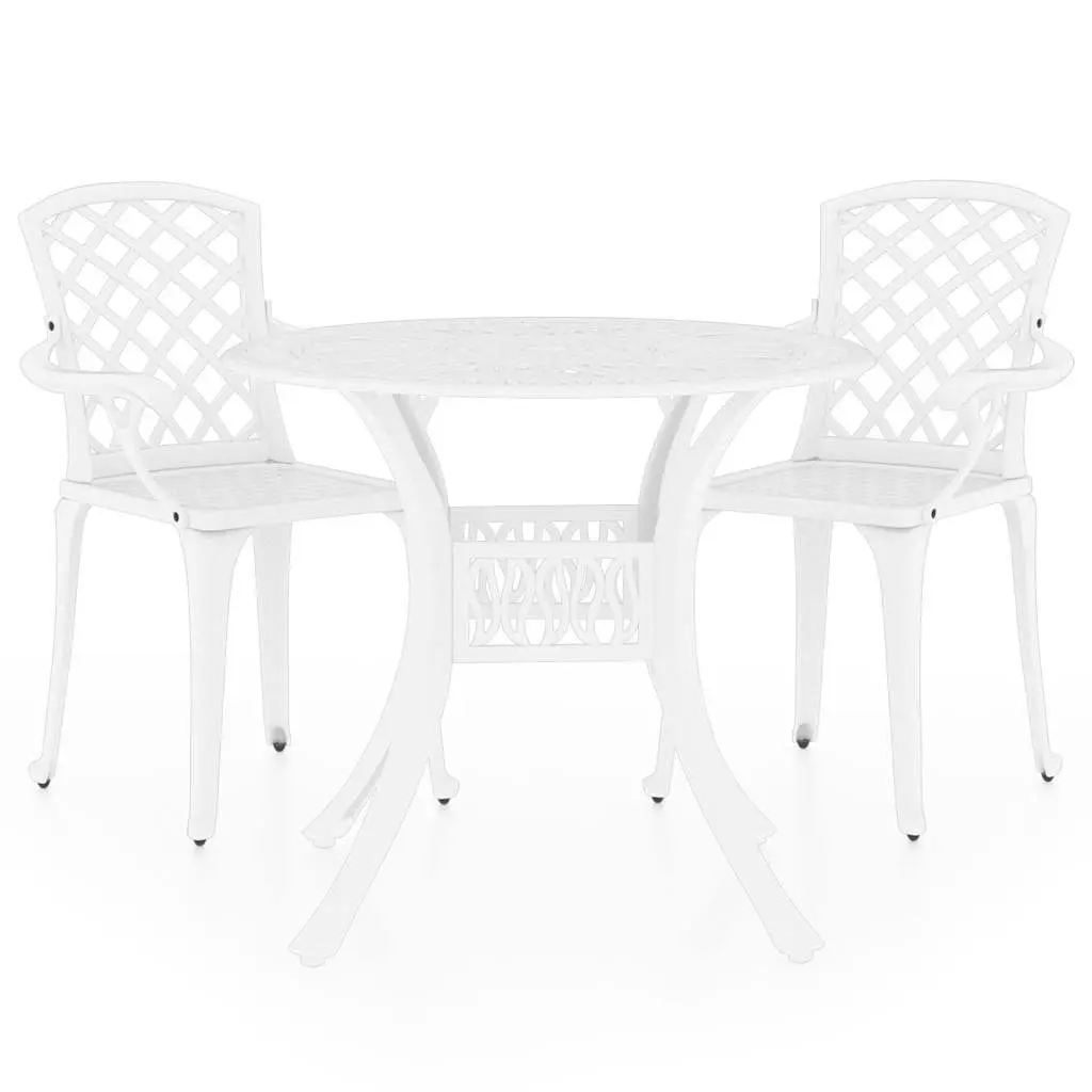 3 Piece Bistro Set Outdoor Furniture Cast Aluminium White Coffee Table Chairs