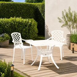 3 Piece Bistro Set: 2 Chairs & Table in White Aluminium