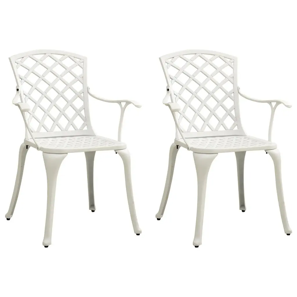 3 Piece Outdoor Bistro Set Patio Chairs Table Umbrella Hole White Cast Aluminium