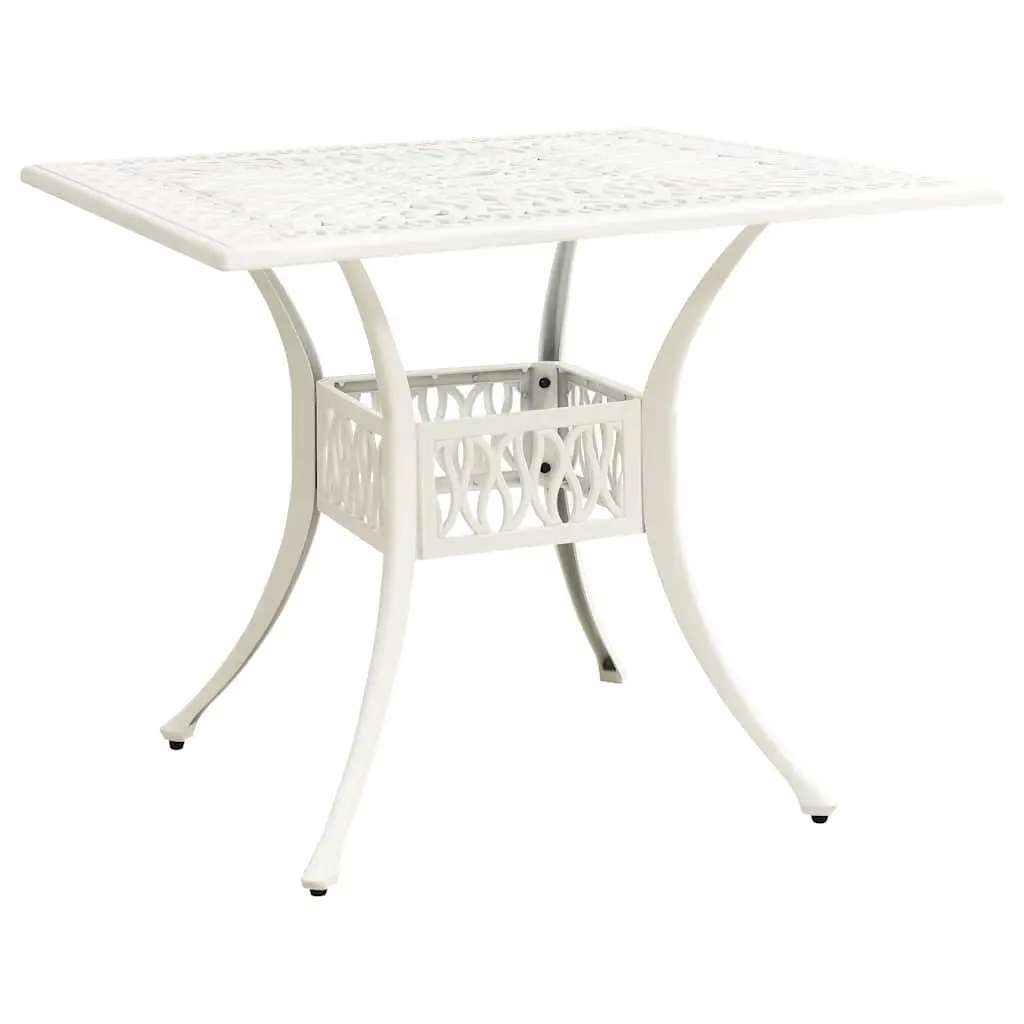 3 Piece Outdoor Bistro Set Patio Chairs Table Umbrella Hole White Cast Aluminium