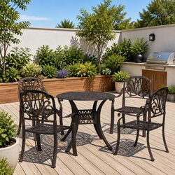 5 Piece Bistro Set Outdoor Furniture Cast Aluminium Brown Patio Table Chairs