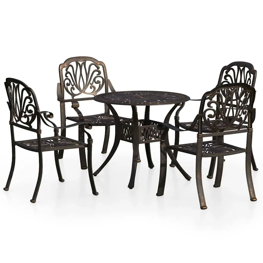 5 Piece Bistro Set Outdoor Use Cast Aluminium Brown