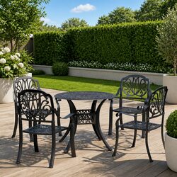 5-Piece Black Bistro Set Made of Cast Aluminium