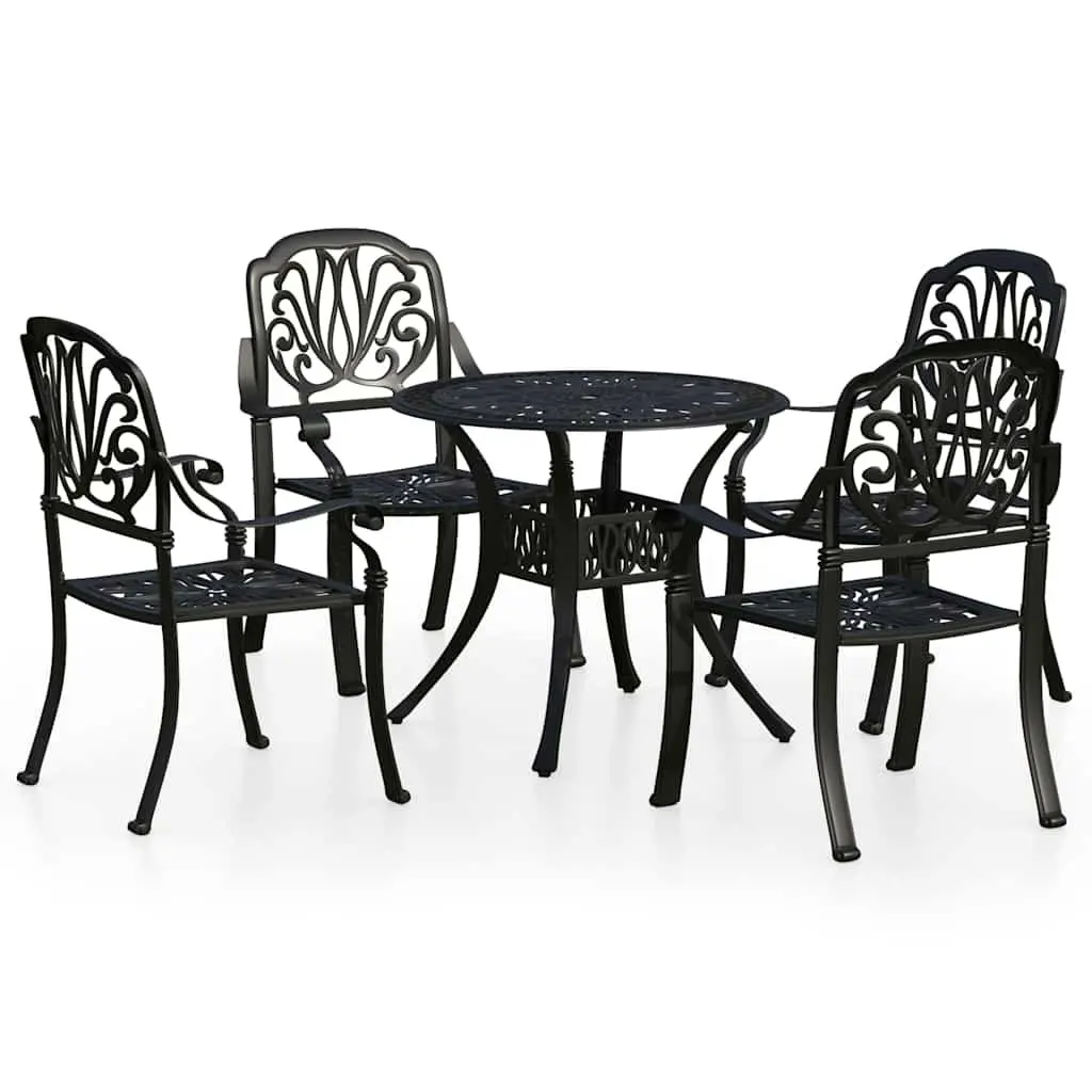 Bistro Set Outdoor Furniture Black Cast Aluminium 5 Piece Table and Chairs