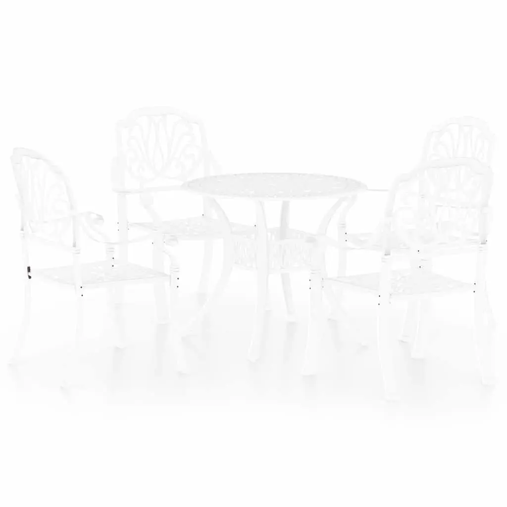 5 Piece Bistro Set Outdoor Use White Cast Aluminium Table and Chairs for Garden