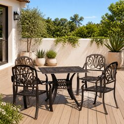 5 Piece Outdoor Bistro Set Cast Aluminium Brown Patio Furniture Table Chairs