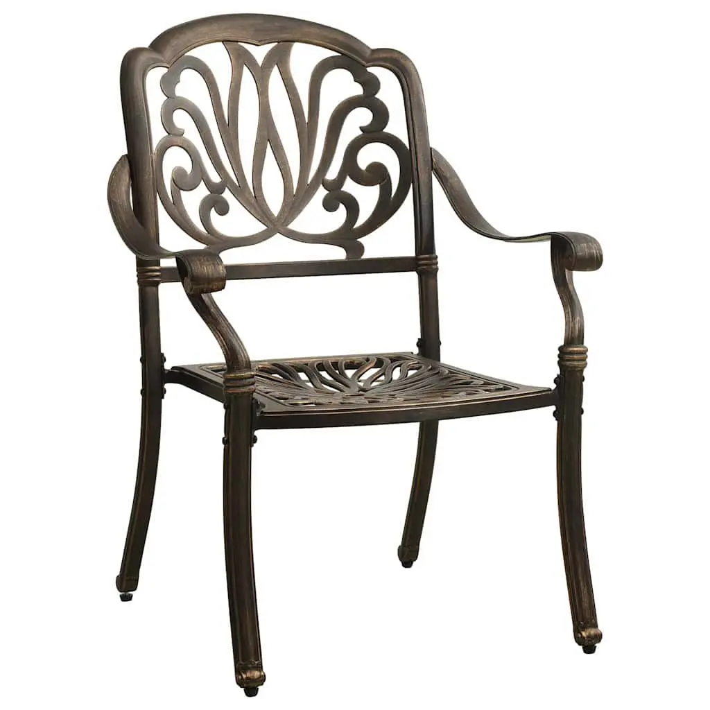 5 Piece Outdoor Bistro Set Cast Aluminium Brown Patio Furniture Table Chairs