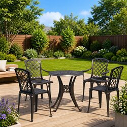 5-Piece Bistro Set: Table with Umbrella Hole & Chairs