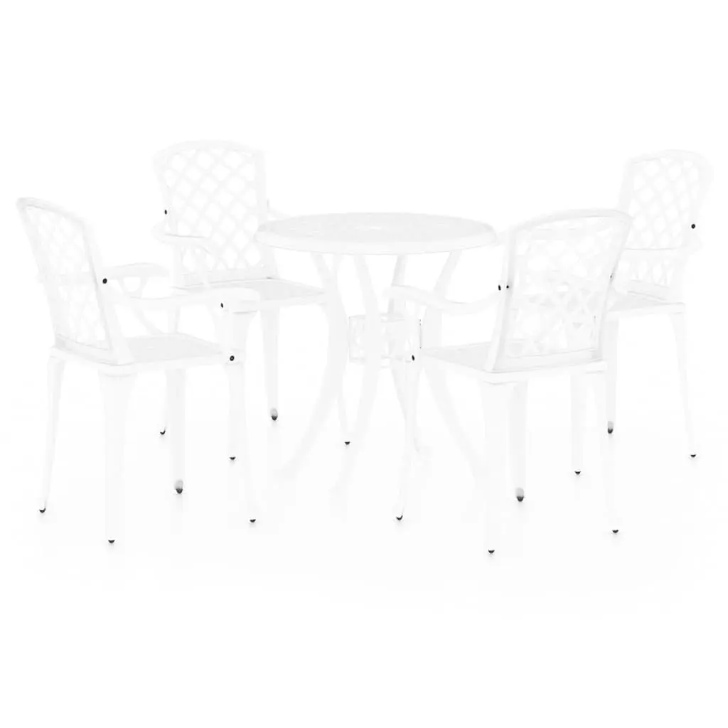 5 Piece Cast Aluminium Bistro Set Outdoor Dining Table and Chairs White Garden