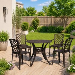 5 Piece Bistro Set Cast Aluminium Outdoor Furniture Patio Table Chairs Brown