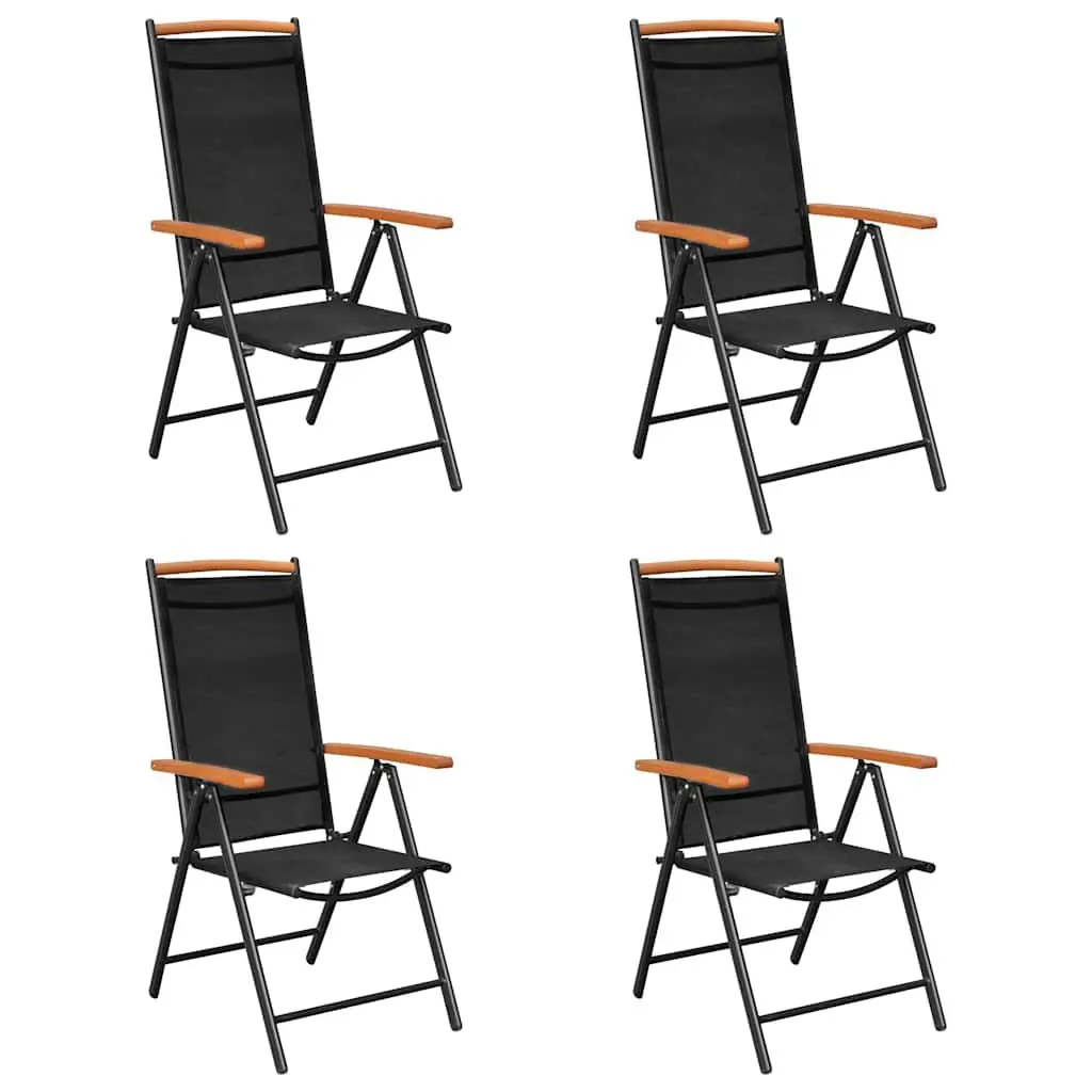 5 Piece Outdoor Garden Dining Set Black Aluminium Frame Folding Chairs Table