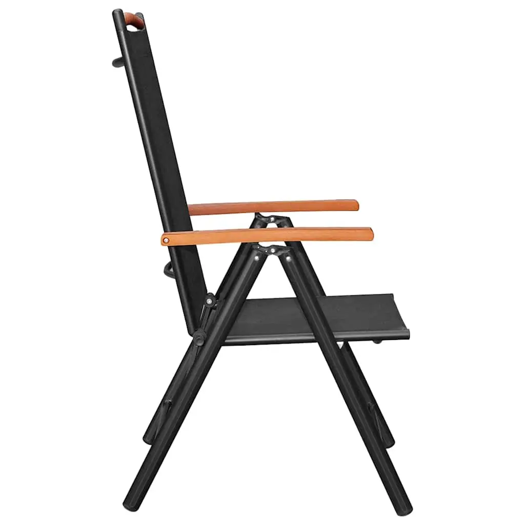 5 Piece Outdoor Garden Dining Set Black Aluminium Frame Folding Chairs Table