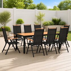 9 Piece Outdoor Dining Set: Black Aluminium Chairs & Table