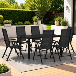 Garden Dining Set 7 Piece with Aluminium Frame and Glass Top