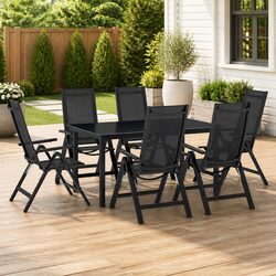 7 Piece Garden Dining Set Anthracite Aluminium Frame Glass Table Outdoor Patio
