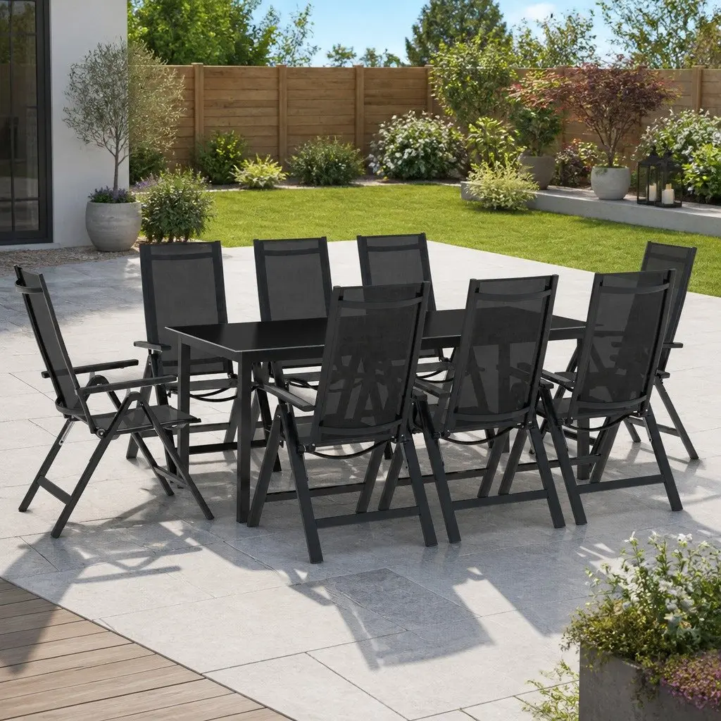 Garden Dining Set 9 Piece Outdoor Furniture Anthracite Chairs Table Patio