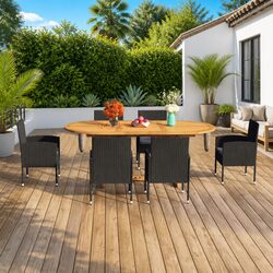 7 Piece Outdoor Dining Set: Dimensions & Materials Listed