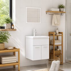 Complete Bathroom Set: Sink Cabinet, Basin, and Mirror
