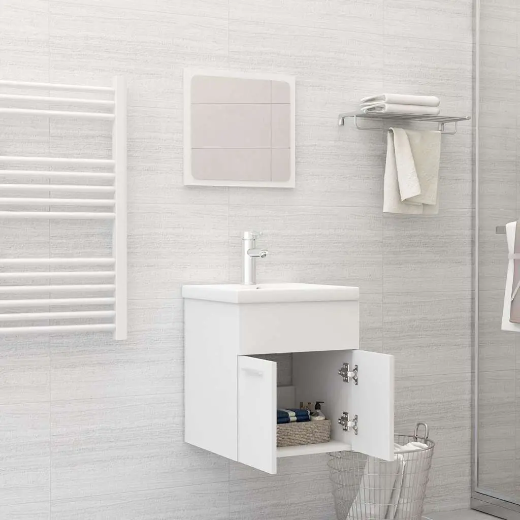 Bathroom Furniture Set White Sink Cabinet Basin Mirror Engineered Wood Storage
