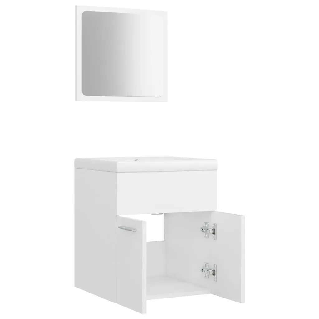 Bathroom Furniture Set White Sink Cabinet Basin Mirror Engineered Wood Storage