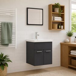 Bathroom Furniture Set Grey Sink Cabinet Basin Mirror Engineered Wood Storage
