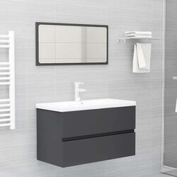Grey Sink Cabinet Vanity Set with Integrated Mirror
