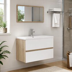 Bathroom Furniture Set Sink Cabinet Mirror Basin Engineered Wood Storage Drawer