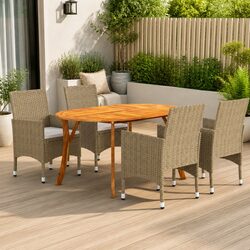 5-Piece Garden Dining Set: Acacia Wood Table & Rattan Chairs
