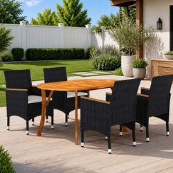 5-Piece Outdoor Dining Set with Acacia Wood Table