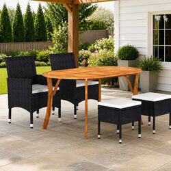 5-Piece Outdoor Dining Set: Solid Acacia Wood & Steel Chairs