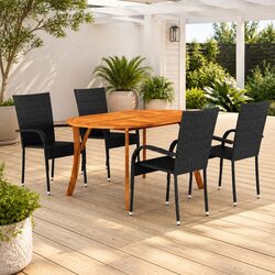 Specifications of 5-Piece Garden Dining Set: Acacia & Rattan