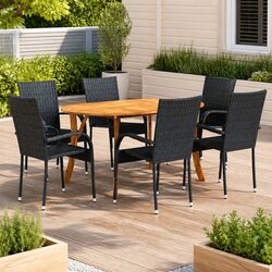 Garden Dining Set 7 Piece Outdoor Table Chairs Black Acacia Wood Rattan