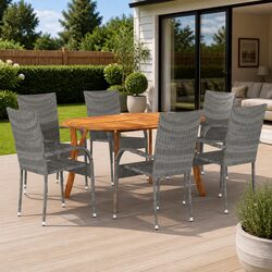 7-Piece Garden Dining Set: 1 Table, 6 Chairs in Grey