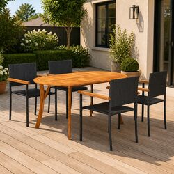 5-Piece Garden Dining Set: Acacia Wood & PE Rattan