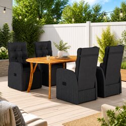 5-Piece Outdoor Dining Set: Acacia Wood Table, Rattan Chairs
