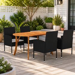 Garden Dining Set 5 Piece Outdoor Table Chairs Black Acacia Wood Rattan