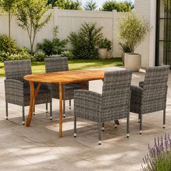 5 Piece Outdoor Dining Set - Anthracite with Acacia Wood