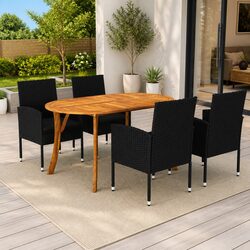 Garden Dining Set 5 Piece Outdoor Furniture Table Chairs Black Acacia Wood