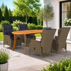 5-Piece Outdoor Dining Set: Acacia Wood & Rattan Chairs