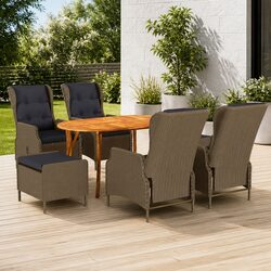 7 Piece Garden Dining Set: Acacia Wood Table and Rattan Chairs