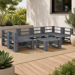 7 Piece Garden Pallet Lounge Set Wooden Outdoor Furniture Grey Patio Sofa