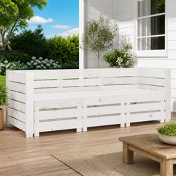 3-Seater Pallet Sofa: White Pinewood Garden Furniture