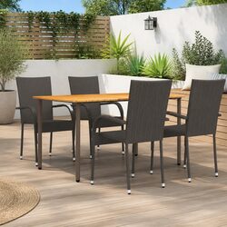 5-Piece Garden Dining Set: Solid Acacia Wood & Steel