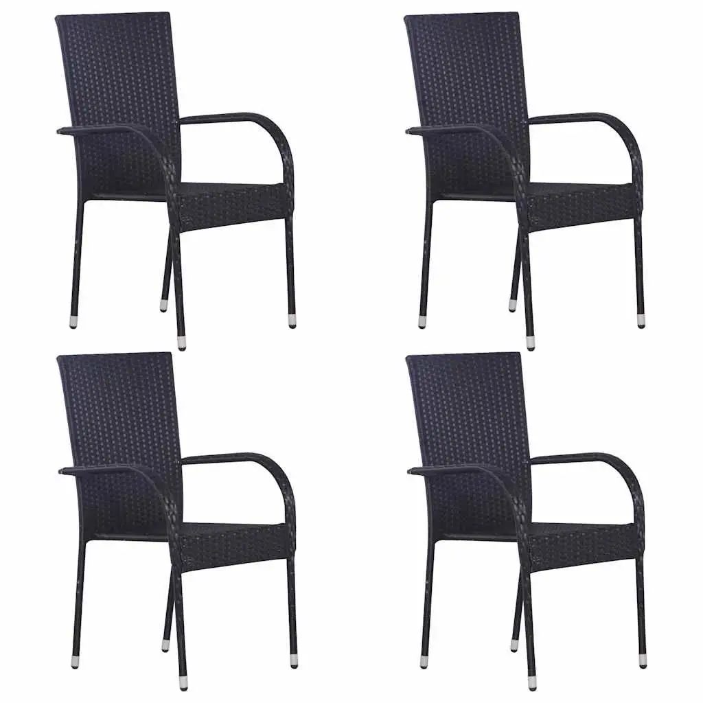 Outdoor Dining Set for Garden 5 Piece Black PE Rattan Chairs Steel Frame Acacia