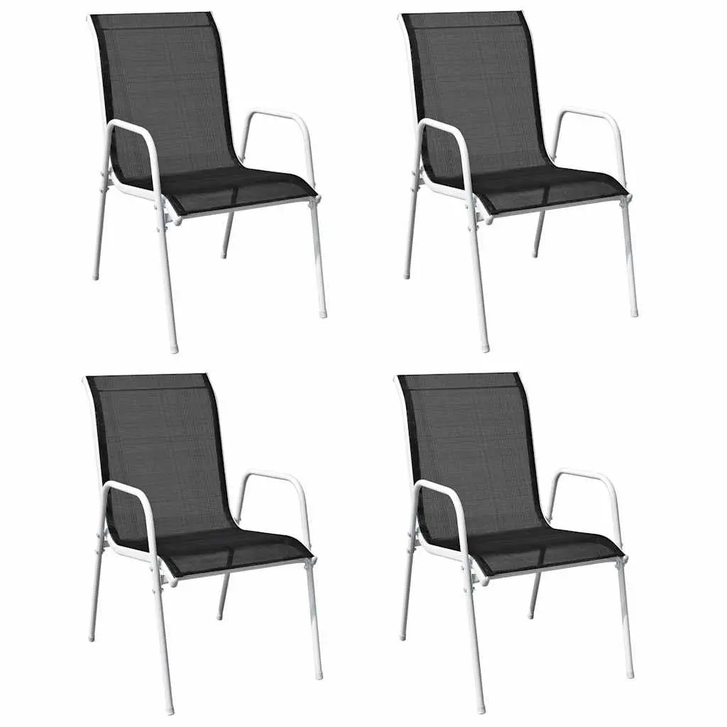 5 Piece Outdoor Dining Set Patio Garden Black Steel Frame Table Chairs
