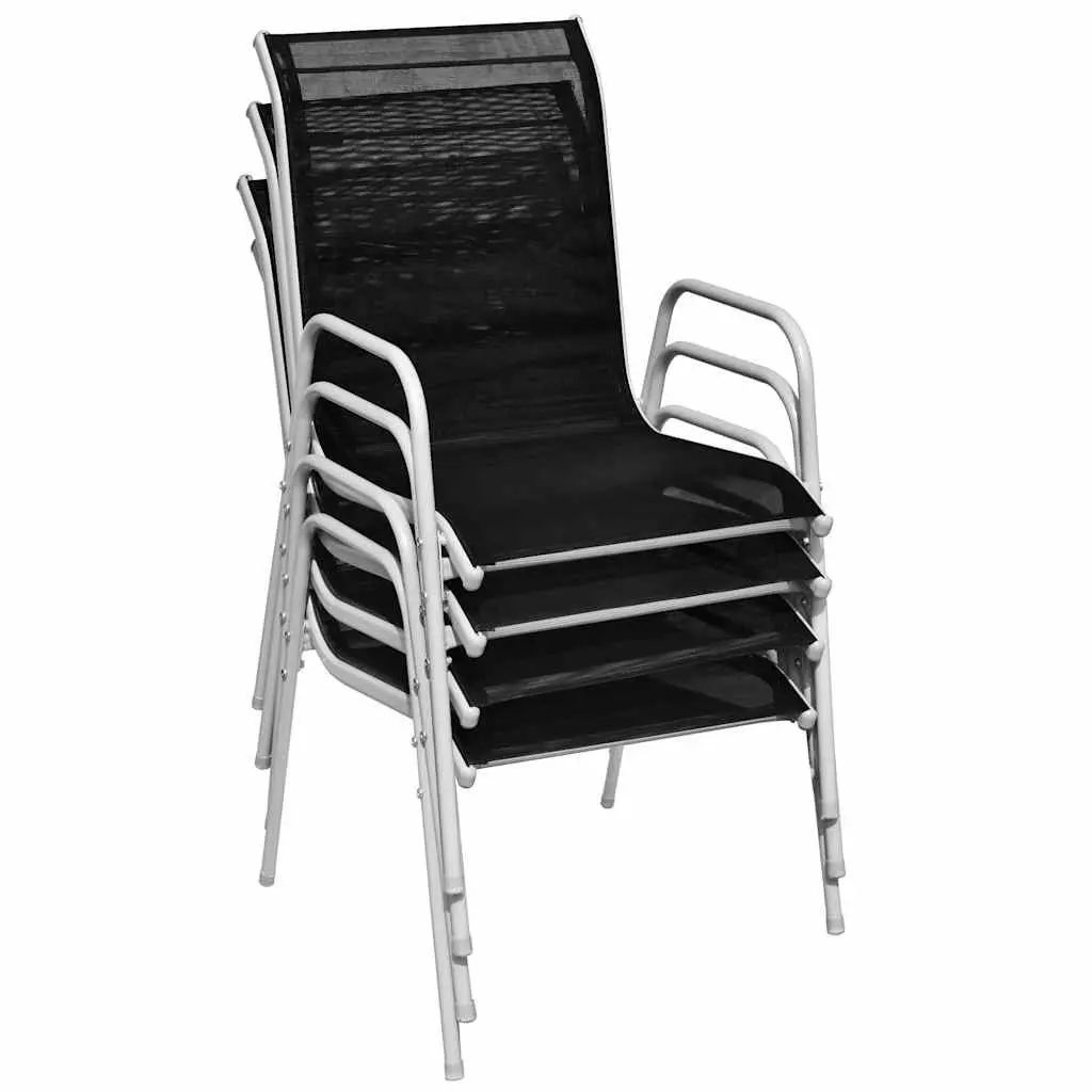 5 Piece Outdoor Dining Set Patio Garden Black Steel Frame Table Chairs
